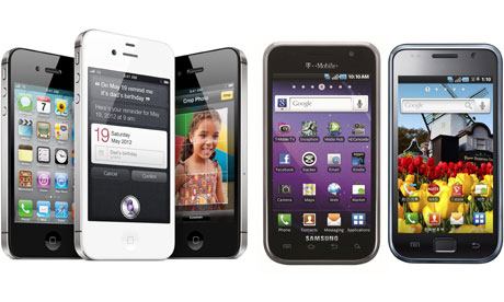 Apple's iPhone 4S and Samsung's Galaxy S 4G and Galaxy S smartphones